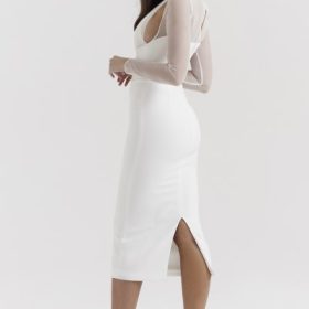 Yasmin White Plunge Midi Dress - Image 11