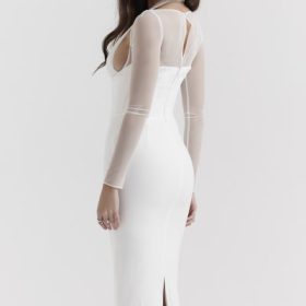 Yasmin White Plunge Midi Dress - Image 12