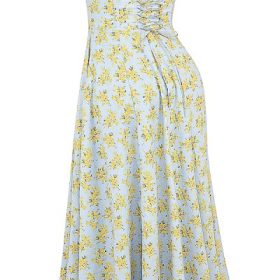 Saira Soft Blue Vintage Floral Print Cotton Midi Sundress - Image 3