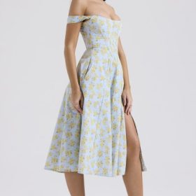 Saira Soft Blue Vintage Floral Print Cotton Midi Sundress - Image 10