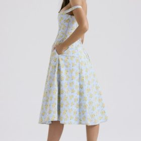 Saira Soft Blue Vintage Floral Print Cotton Midi Sundress - Image 11