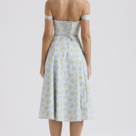 Saira Soft Blue Vintage Floral Print Cotton Midi Sundress - Image 12