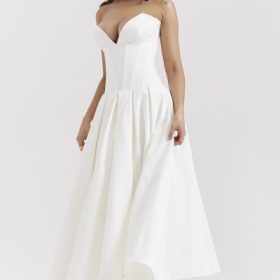 Lady White Strapless Midi Dress - Image 8