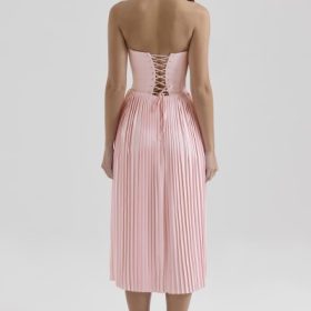 Marci Pink Pleated Midi Corset Dress - Image 12