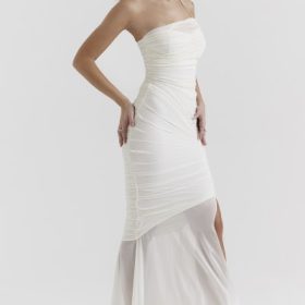 Pearla Ivory Ruched Maxi Dress - Image 10