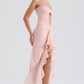 Gabriella Soft Peach Ruffled Front Gown - Image 8