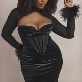 Thalia Black Velvet Corset Maxi Dress