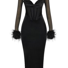 Thalia Black Velvet Corset Maxi Dress - Image 2
