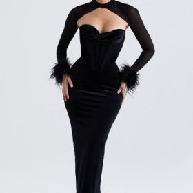Thalia Black Velvet Corset Maxi Dress - Image 5