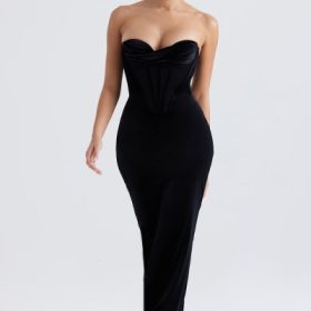 Thalia Black Velvet Corset Maxi Dress - Image 7