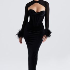 Thalia Black Velvet Corset Maxi Dress - Image 8