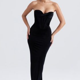 Thalia Black Velvet Corset Maxi Dress - Image 12