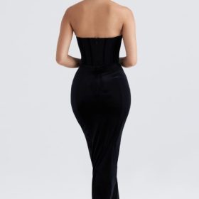 Thalia Black Velvet Corset Maxi Dress - Image 14