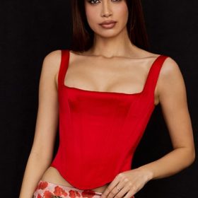 Rafa Scarlet Satin Longline Corset - Image 9