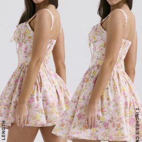 Natassia Pink Meadow Print Cotton Mini Dress