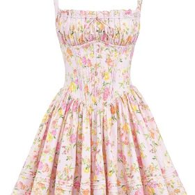 Natassia Pink Meadow Print Cotton Mini Dress - Image 2