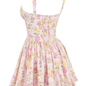 Natassia Pink Meadow Print Cotton Mini Dress - Image 3