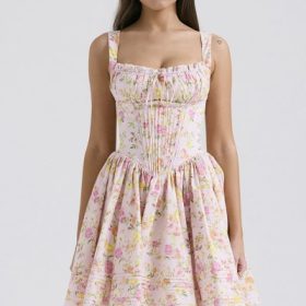 Natassia Pink Meadow Print Cotton Mini Dress - Image 8