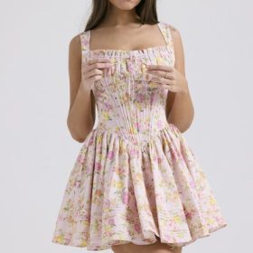 Natassia Pink Meadow Print Cotton Mini Dress - Image 9