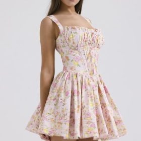 Natassia Pink Meadow Print Cotton Mini Dress - Image 10