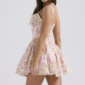 Natassia Pink Meadow Print Cotton Mini Dress - Image 11
