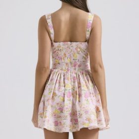 Natassia Pink Meadow Print Cotton Mini Dress - Image 12