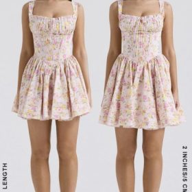 Natassia Pink Meadow Print Cotton Mini Dress - Image 16