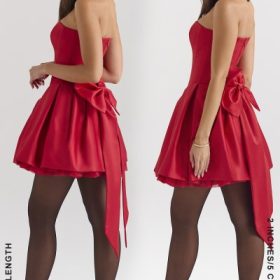 Salome Holly Red Satin Detachable Bow Mini Dress - Image 2