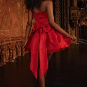 Salome Holly Red Satin Detachable Bow Mini Dress - Image 4