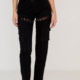 Breanna Black Lace Up Cargo Trousers - Image 8