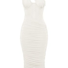 Valentina Ivory Asymmetric Cutout Midi Dress - Image 2
