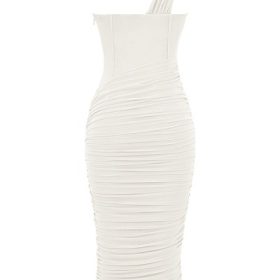 Valentina Ivory Asymmetric Cutout Midi Dress - Image 4