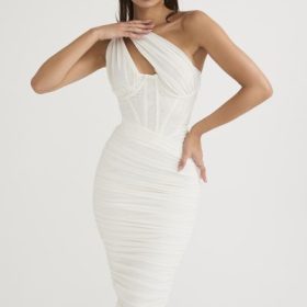 Valentina Ivory Asymmetric Cutout Midi Dress - Image 5