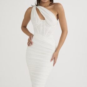 Valentina Ivory Asymmetric Cutout Midi Dress - Image 7