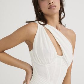 Valentina Ivory Asymmetric Cutout Midi Dress - Image 10