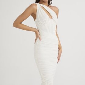 Valentina Ivory Asymmetric Cutout Midi Dress - Image 11