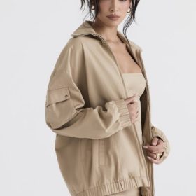 Cami Taupe Oversized Track Jacket