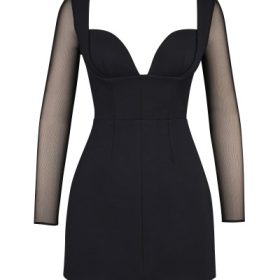 Angelie Black Stretch Crepe Plunge Mini Dress - Image 2