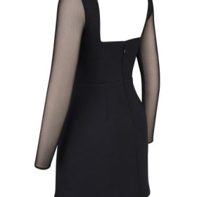 Angelie Black Stretch Crepe Plunge Mini Dress - Image 3