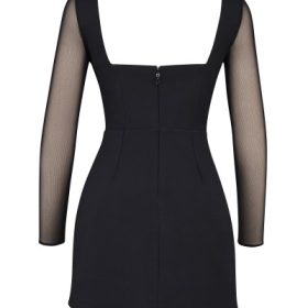 Angelie Black Stretch Crepe Plunge Mini Dress - Image 4
