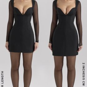 Angelie Black Stretch Crepe Plunge Mini Dress - Image 11