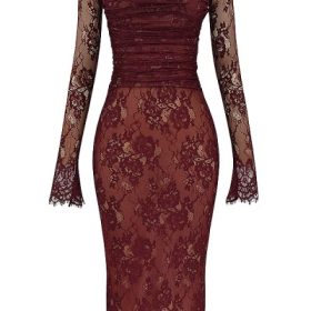 Gaia Claret Lace Midi Dress - Image 2