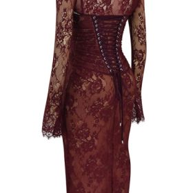 Gaia Claret Lace Midi Dress - Image 3
