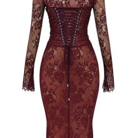 Gaia Claret Lace Midi Dress - Image 4
