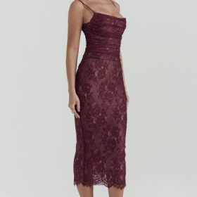 Gaia Claret Lace Midi Dress - Image 10