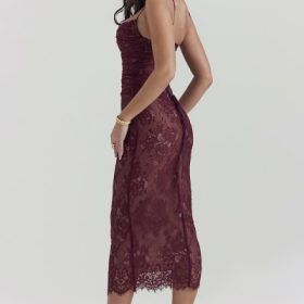 Gaia Claret Lace Midi Dress - Image 11