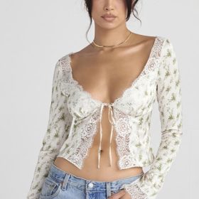 Clarissa Garden Print Lace Trim Top - Image 5