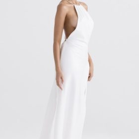 Zanab Ivory Thigh Slit Maxi Dress - Image 11