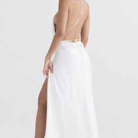 Zanab Ivory Thigh Slit Maxi Dress - Image 13