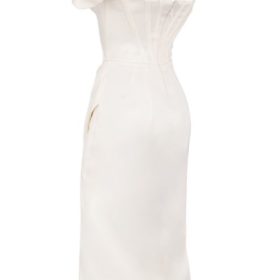 Loretta Ivory Satin Off Shoulder Dress